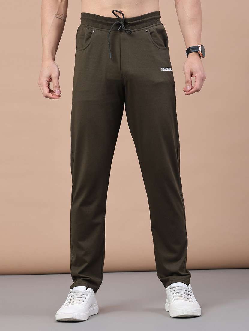 men solid mid rise full length track pant