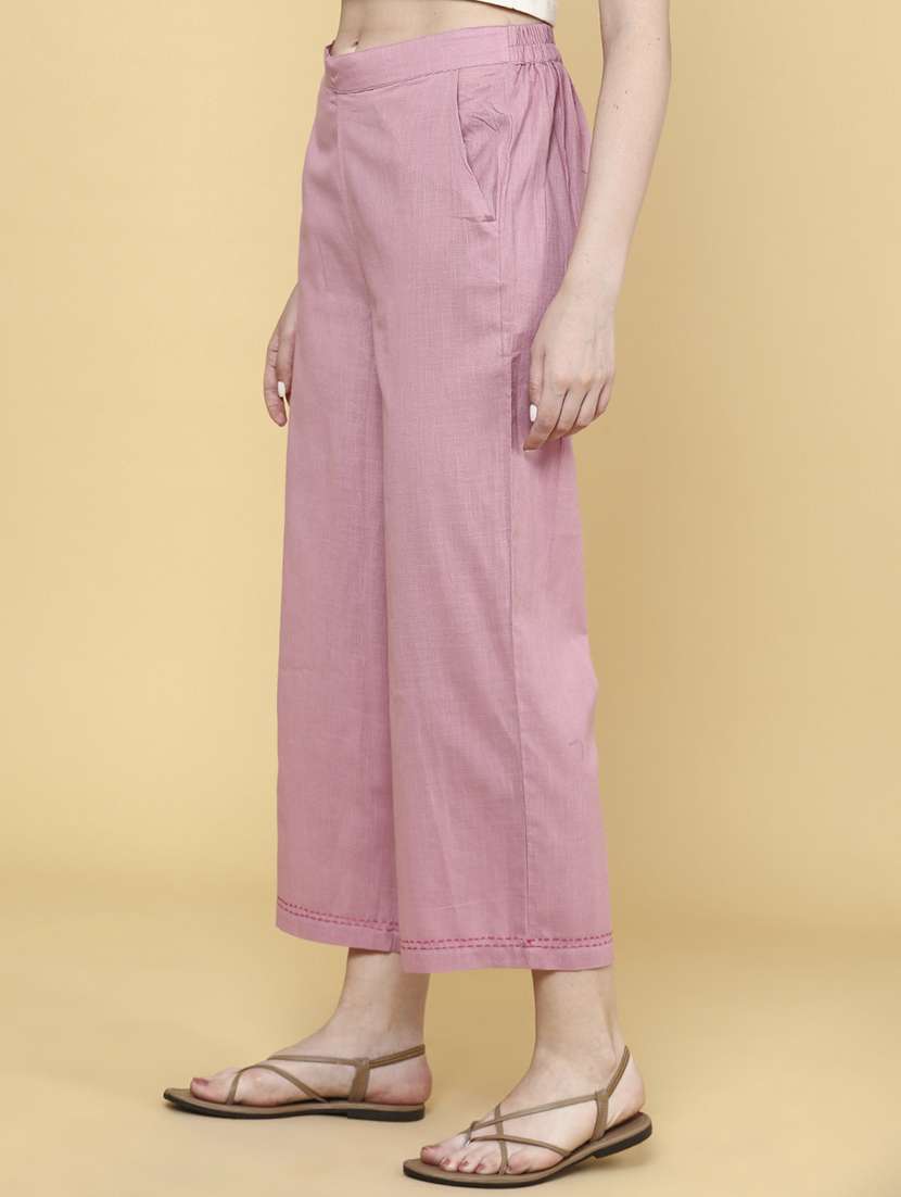 women pink cotton flared palazzo