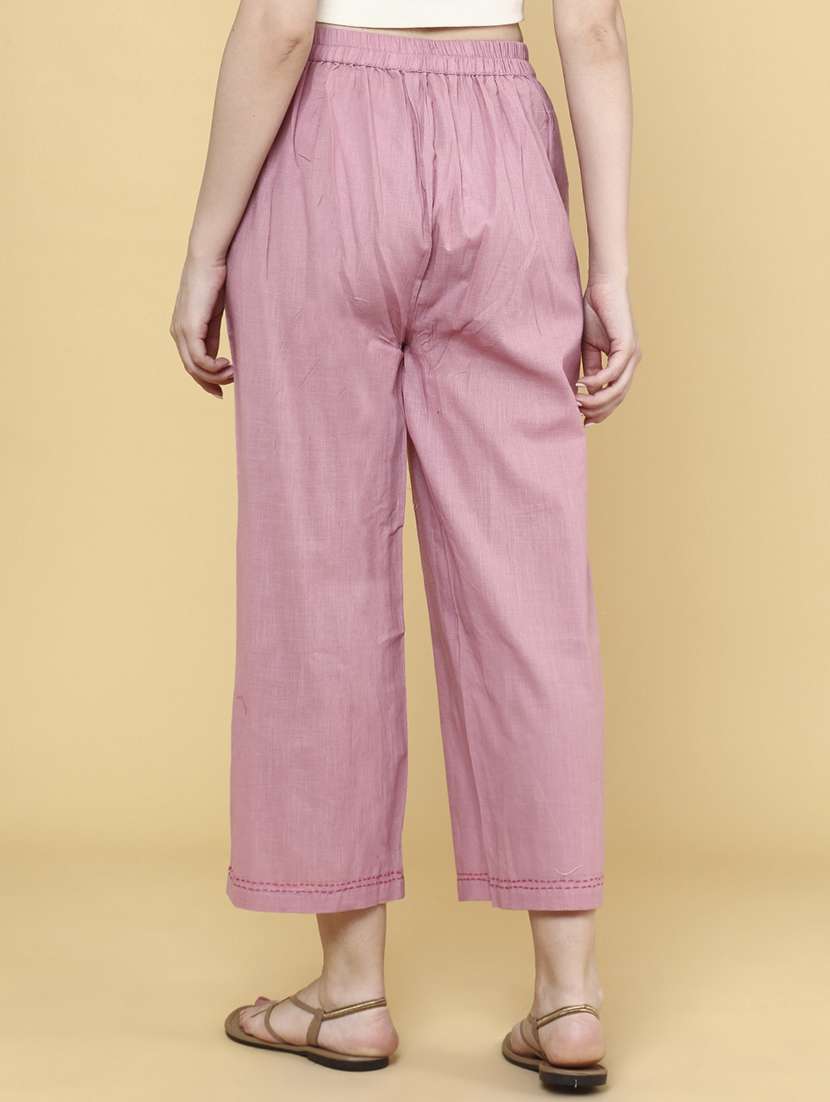 women pink cotton flared palazzo - 22259236 -  Standard Image - 3