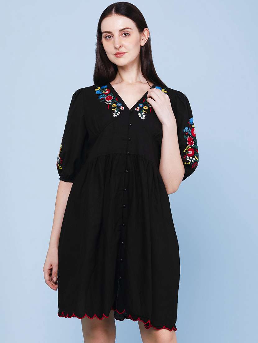 women embroidered puff sleeves flared dress - 22259245 -  Standard Image - 3