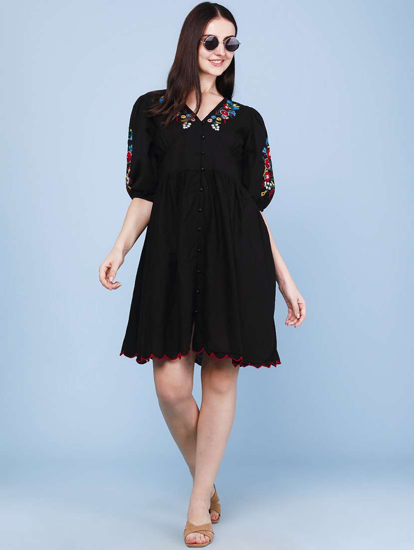 women embroidered puff sleeves flared dress - 22259245 -  Standard Image - 5