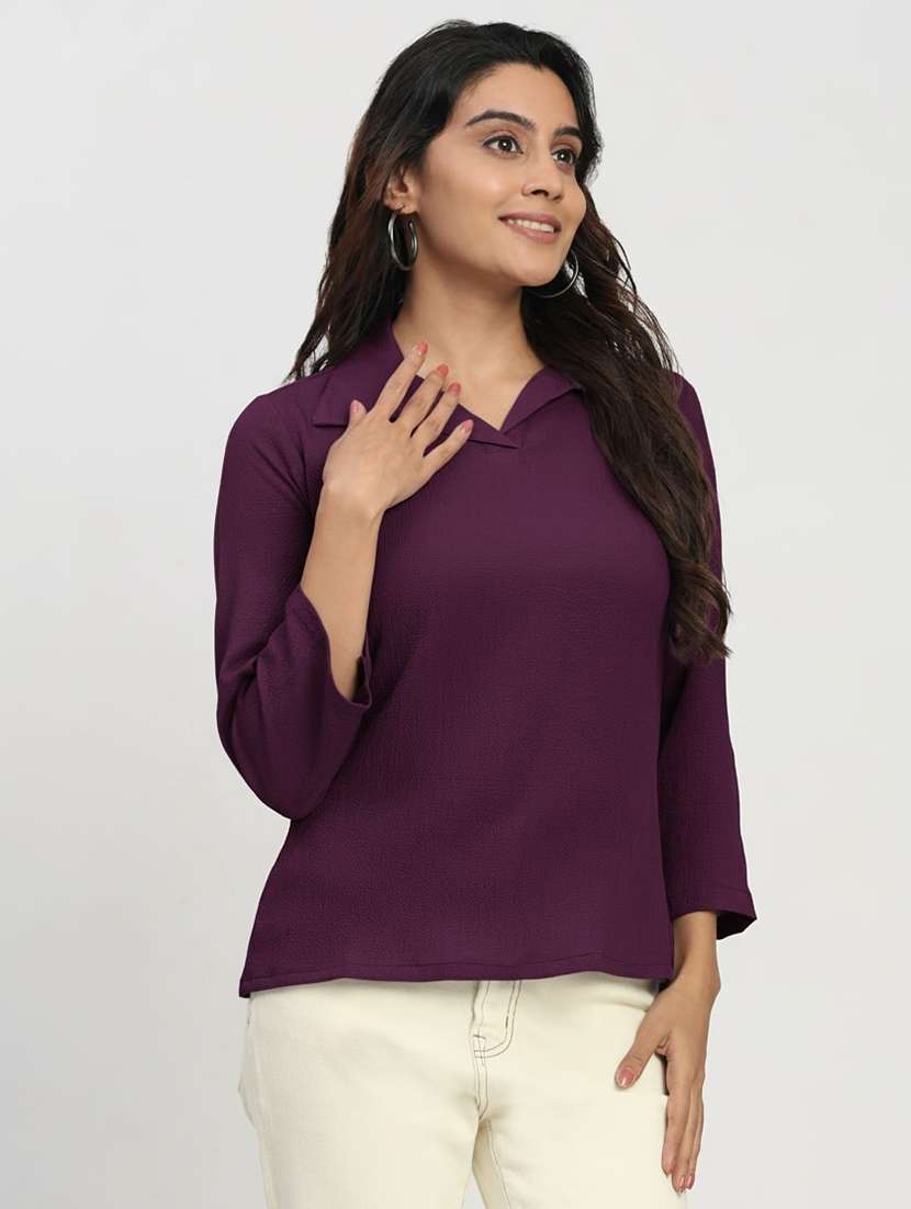 women solid three quarter sleeve regular top