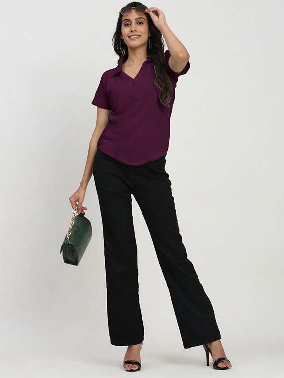 women solid collared short sleeve regular top - 22259258 -  Standard Image - 3