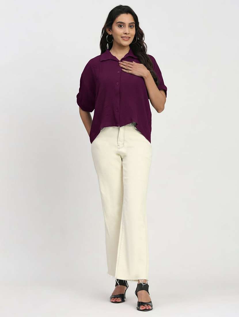 women solid short sleeve shirt top - 22259259 -  Standard Image - 3