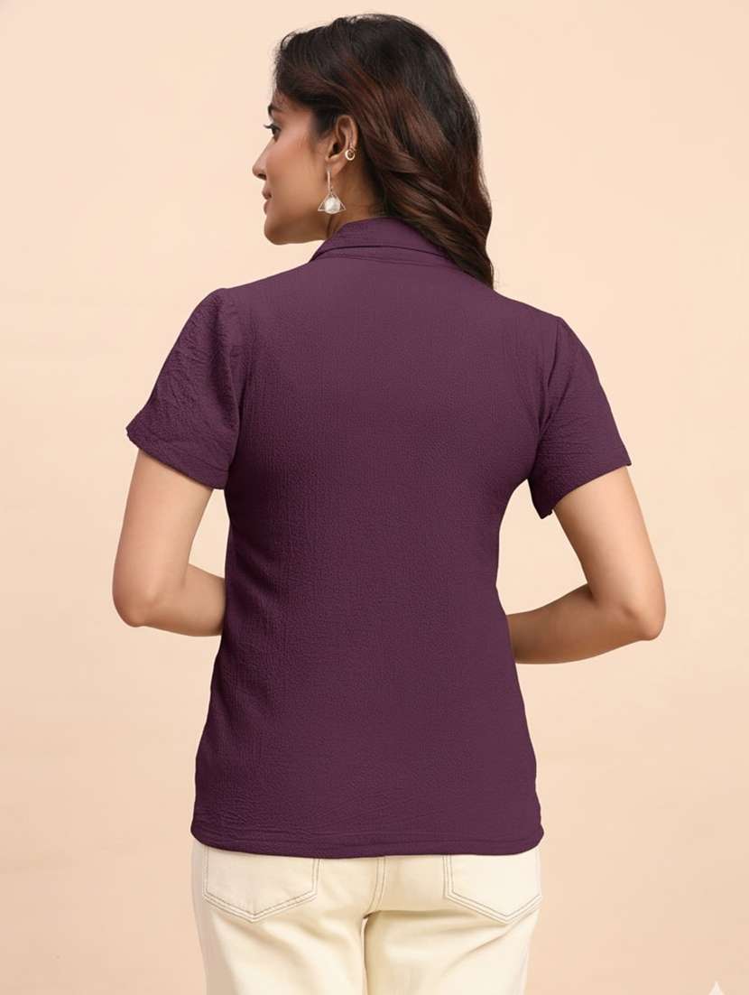 women solid short sleeve shirt top - 22259262 -  Standard Image - 3