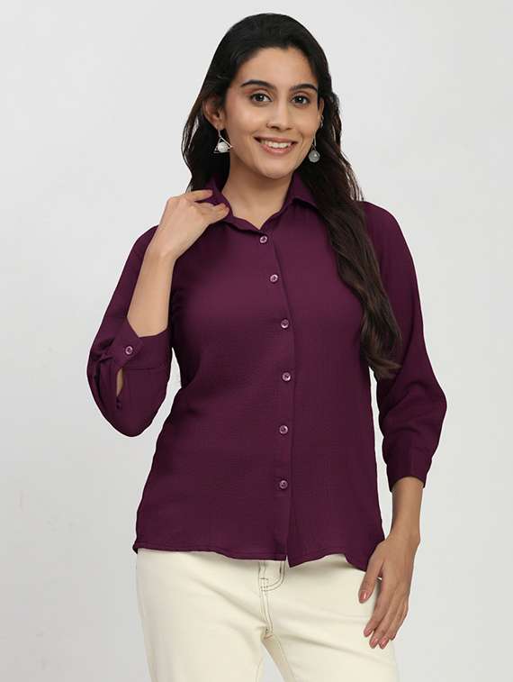 women solid collared shirt top