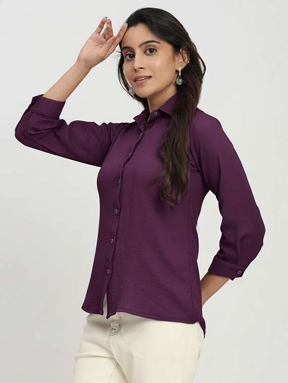 women solid collared shirt top - 22259263 -  Standard Image - 3