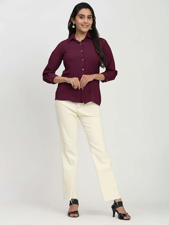 women solid collared shirt top - 22259263 -  Standard Image - 5