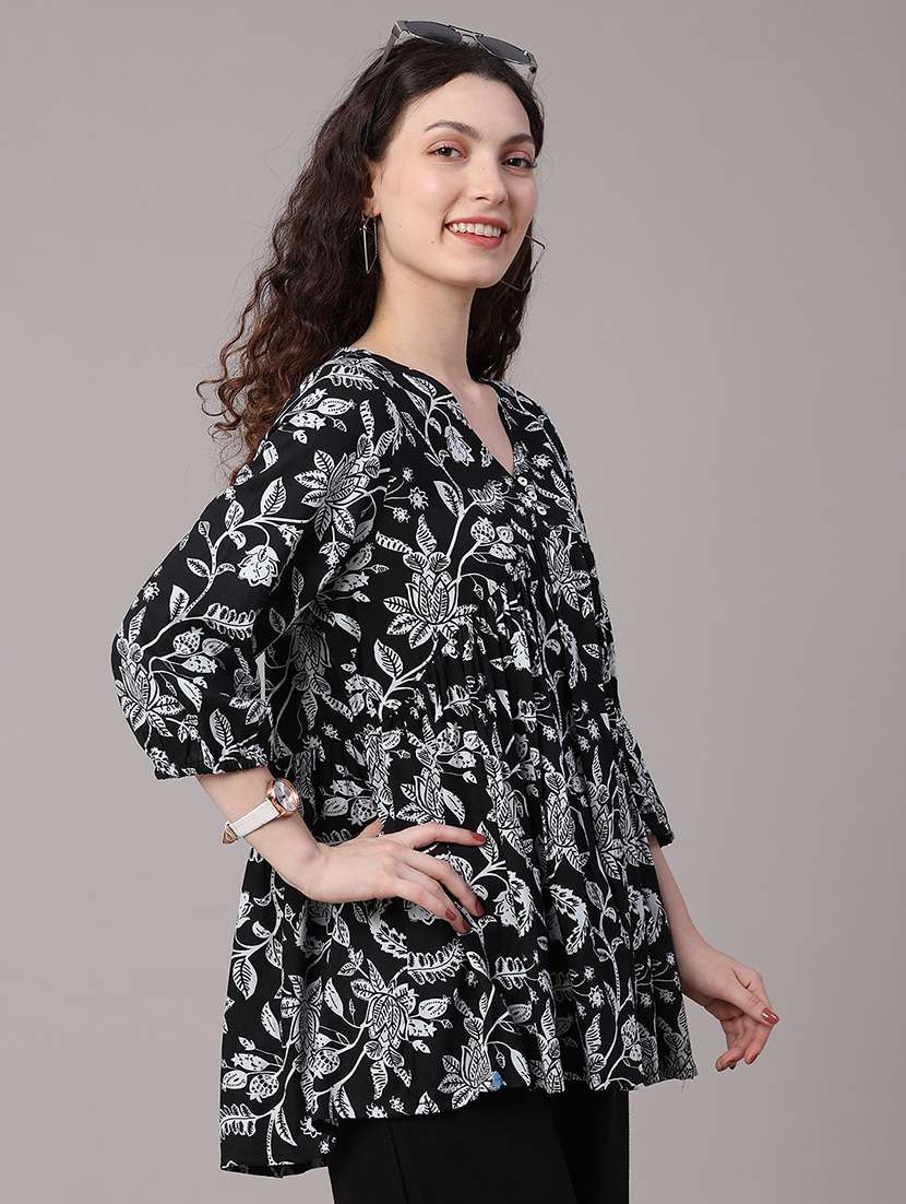 women printed three quarter sleeves flared tunic - 22259289 -  Standard Image - 3