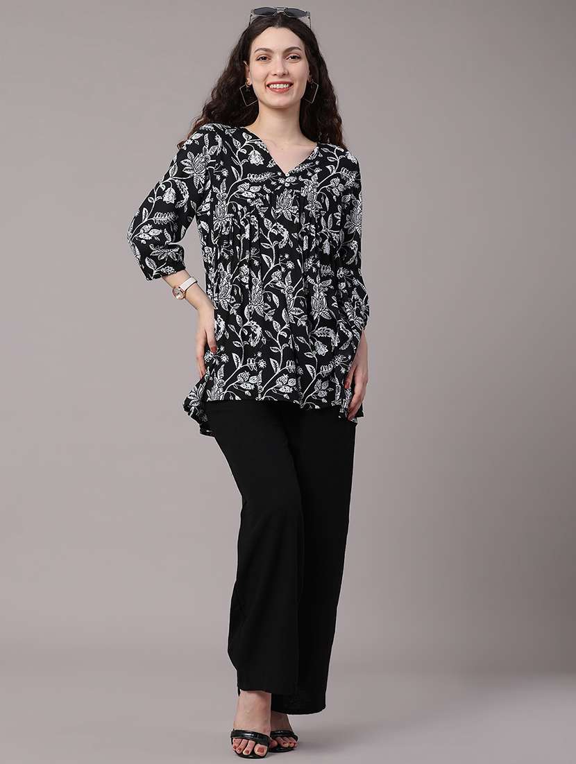 women printed three quarter sleeves flared tunic - 22259289 -  Standard Image - 5
