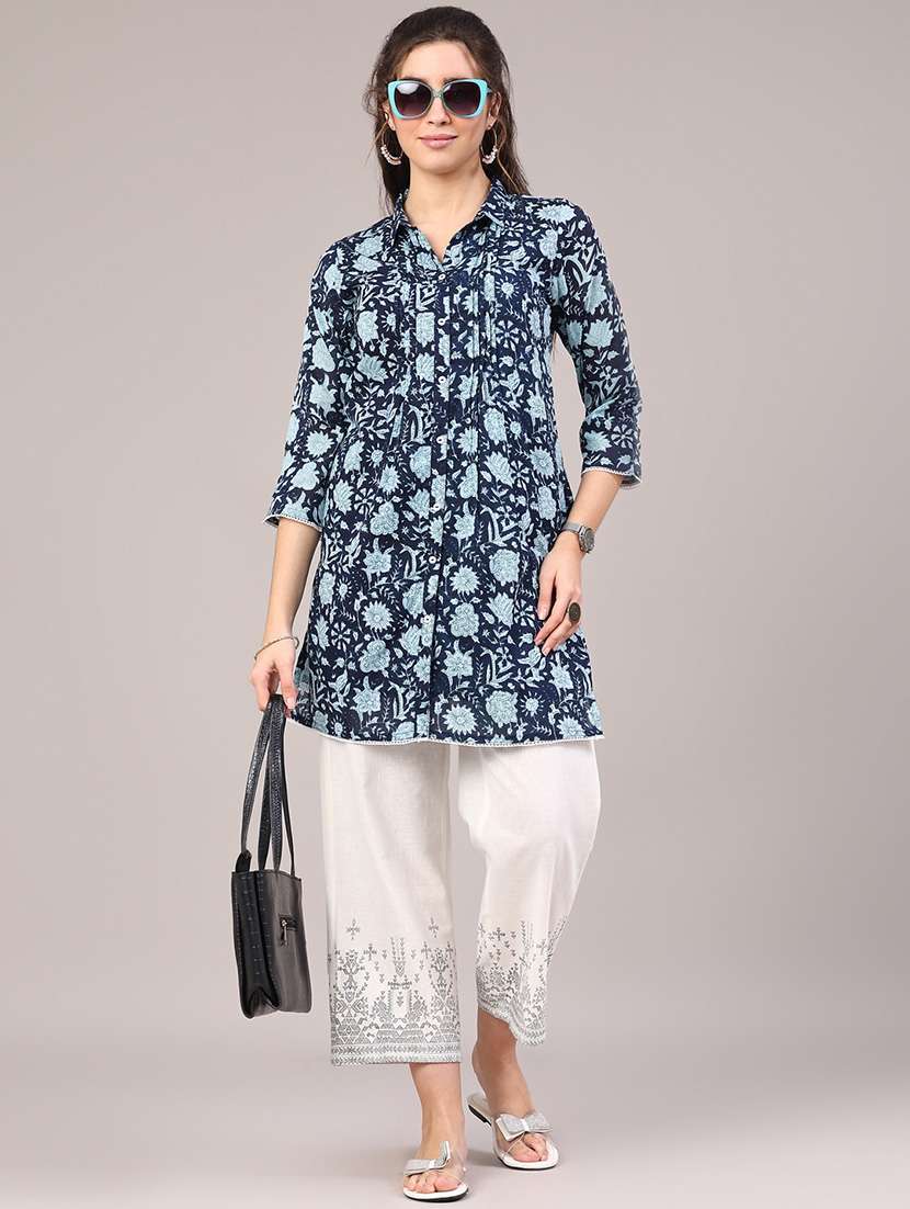 women floral three quarter sleeve a-line kurti