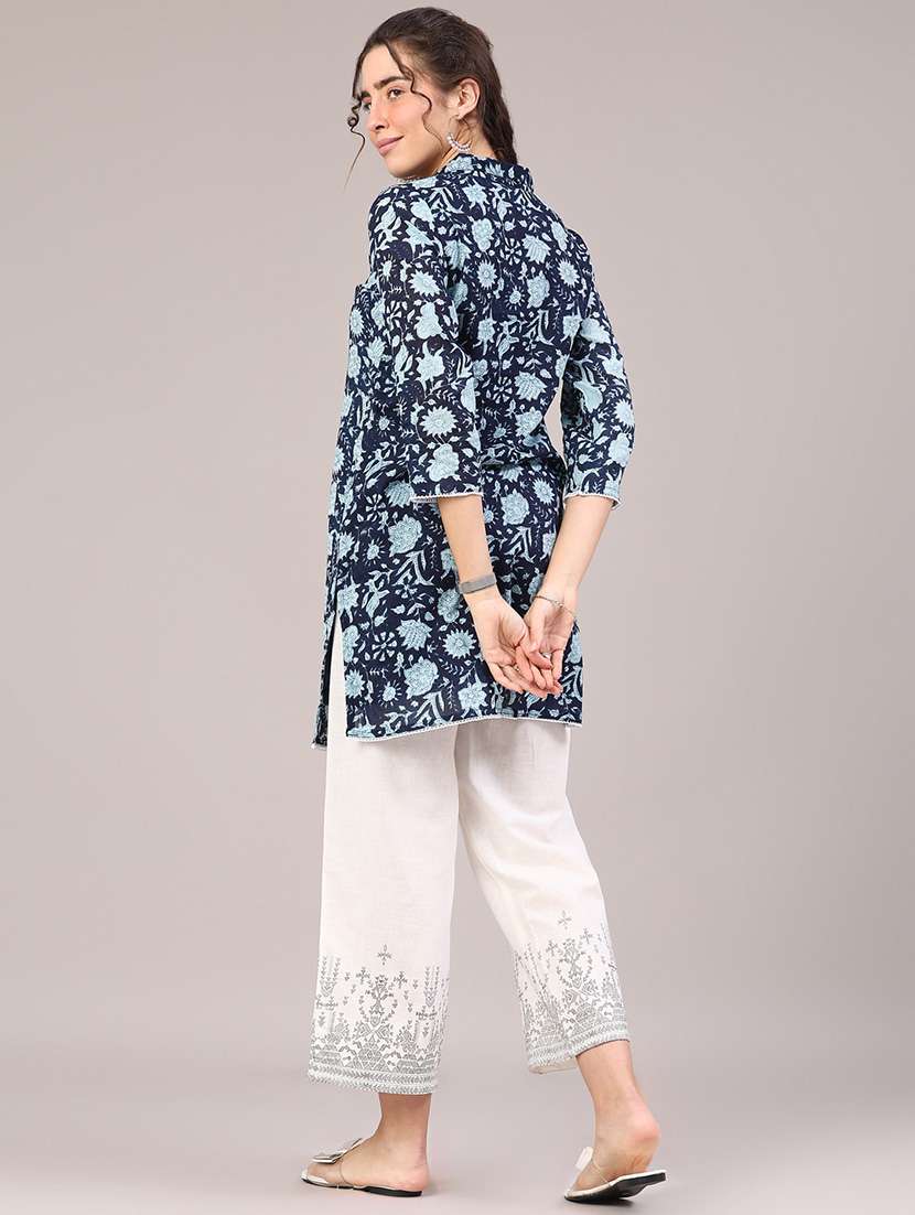 women floral three quarter sleeve a-line kurti - 22259298 -  Standard Image - 3