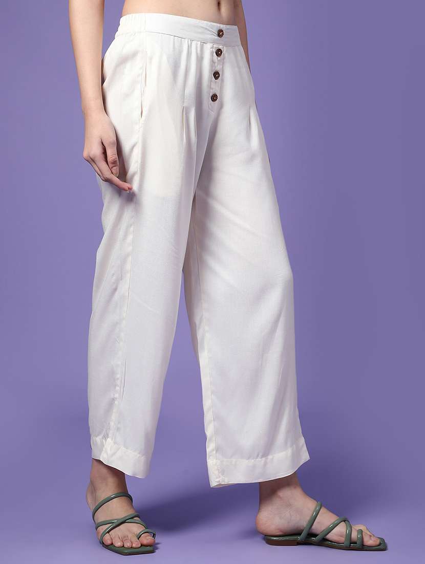 women solid mid rise ankle length straight trouser - 22259304 -  Standard Image - 3