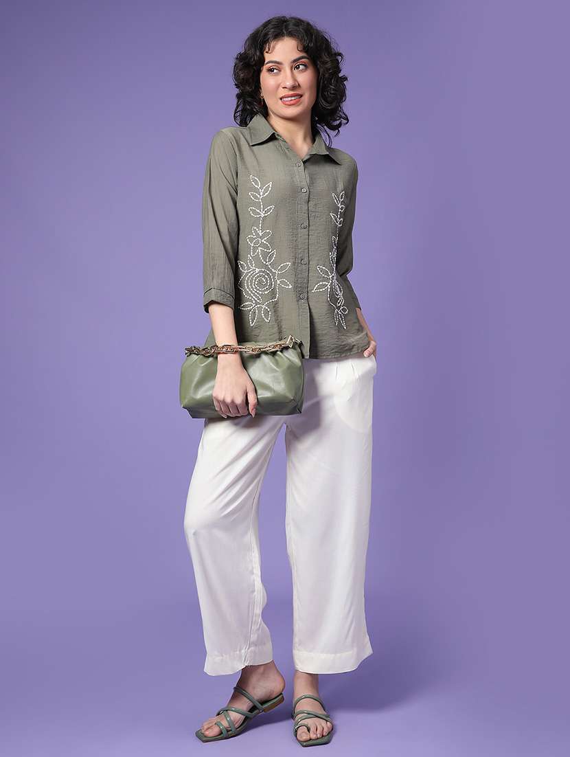 women solid mid rise ankle length straight trouser - 22259304 -  Standard Image - 5