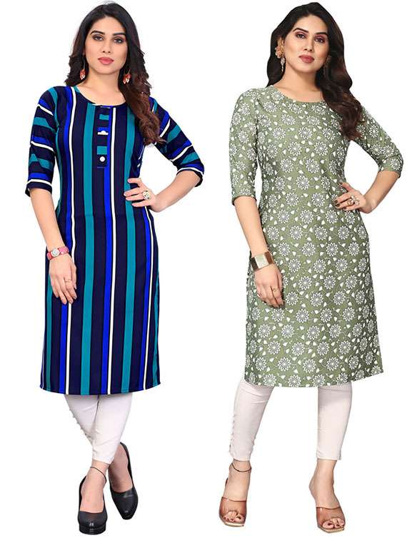 women pack of 2 printed straight kurta