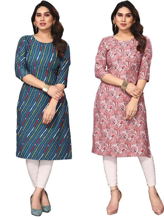 women pack of 2 three quarter sleeve straight kurta