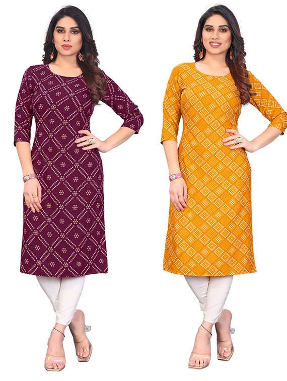 women pack of 2 printed straight kurta