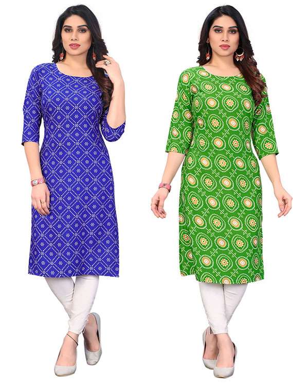 women pack of 2 printed straight kurta