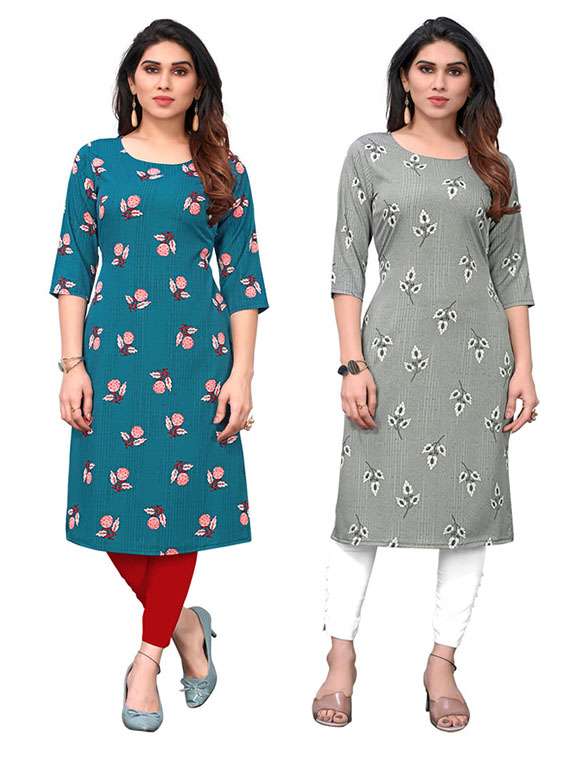 women pack of 2 printed straight kurta