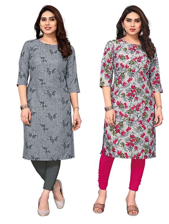 women pack of 2 printed straight kurta