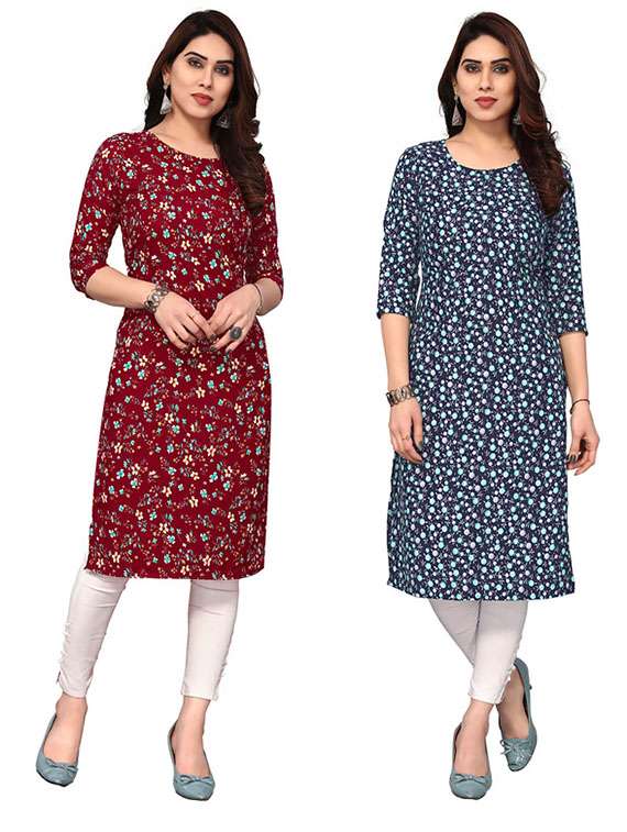 women pack of 2 printed straight kurta