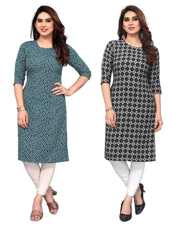 women pack of 2 printed straight kurta