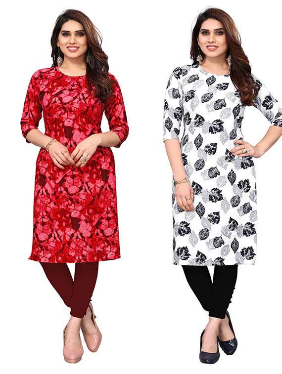 women pack of 2 printed straight kurta
