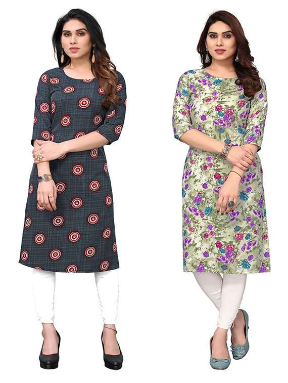 women pack of 2 printed straight kurta