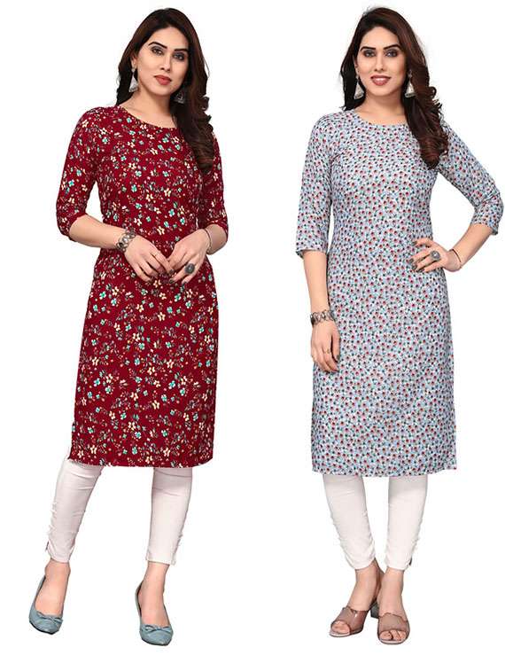 women pack of 2 printed straight kurta