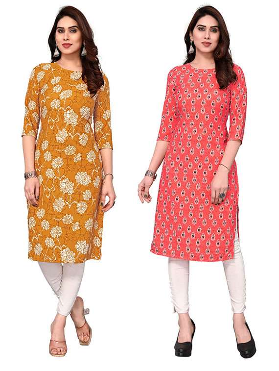 women pack of 2 printed straight kurta