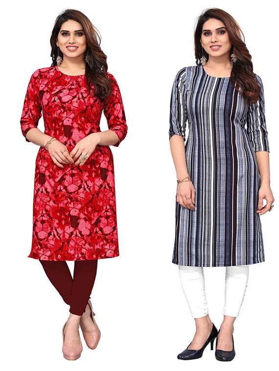 women pack of 2 printed straight kurta