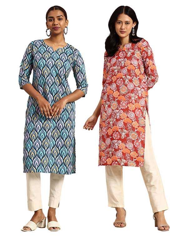 women pack of 2 printed straight kurta