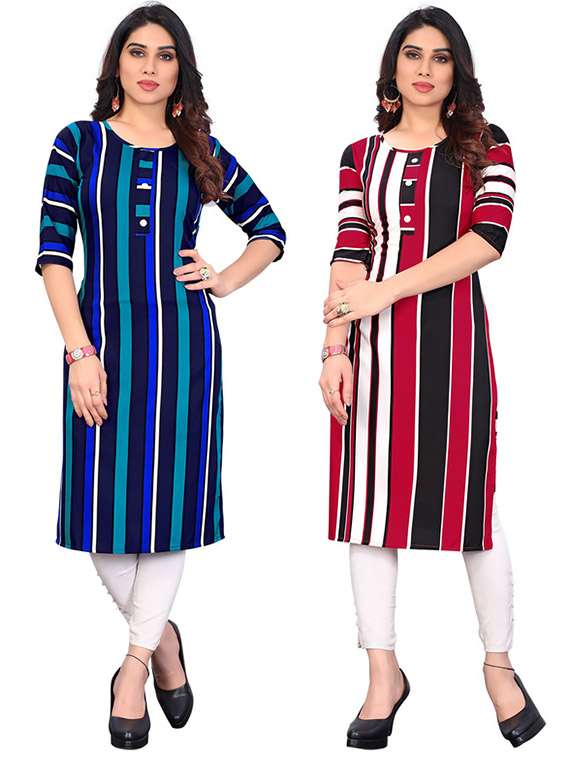 women pack of 2 striped straight kurta
