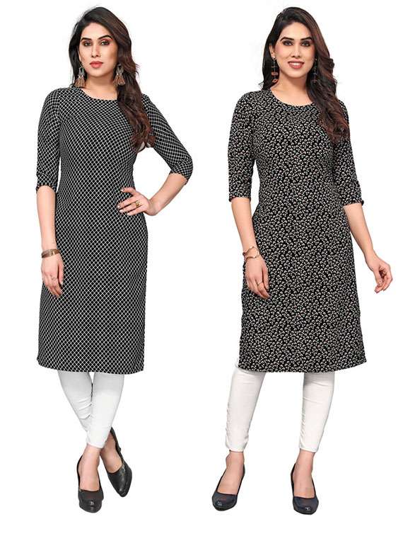 women pack of 2 printed straight kurta