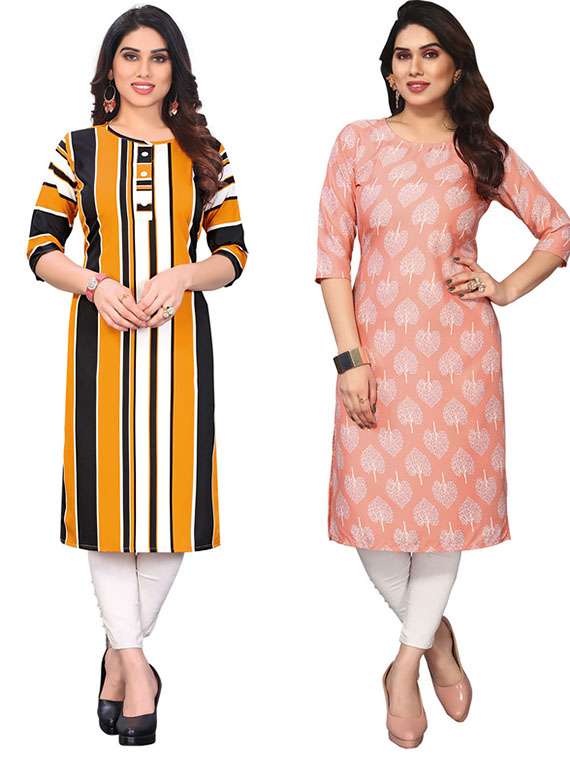 women pack of 2 printed three quarter sleeve straight kurta
