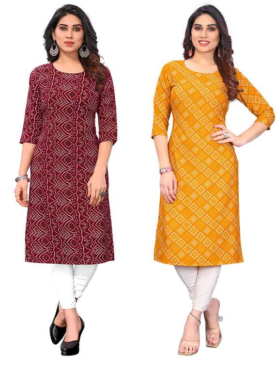 women pack of 2 printed straight kurta