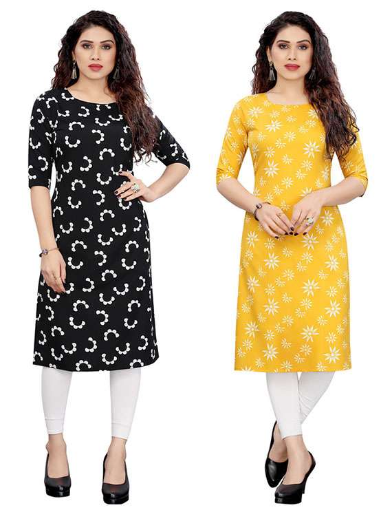 women pack of 2 printed three quarter sleeve straight kurta