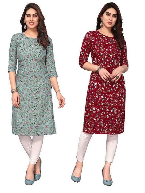 women pack of 2 printed straight kurta