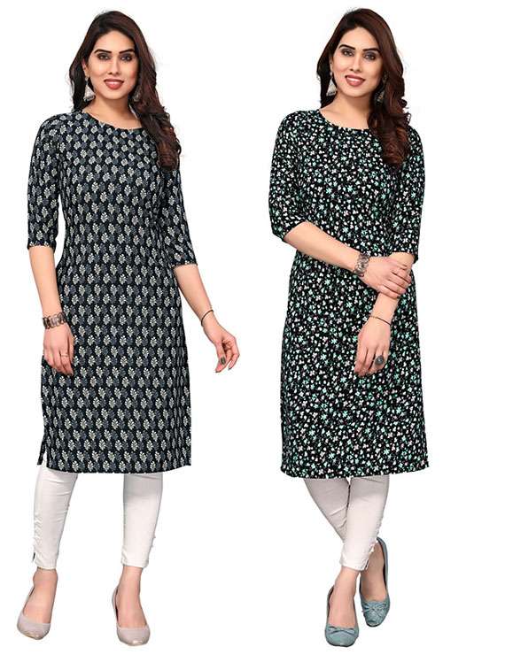 women pack of 2 printed straight kurta