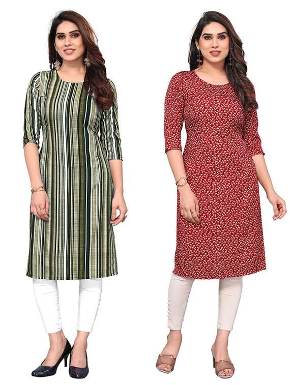 women pack of 2 printed straight kurta