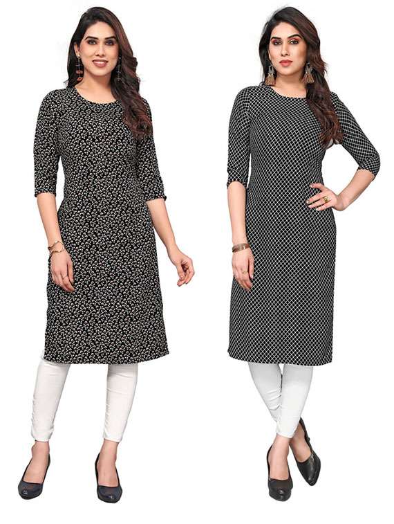 women pack of 2 printed three quarter sleeve straight kurta