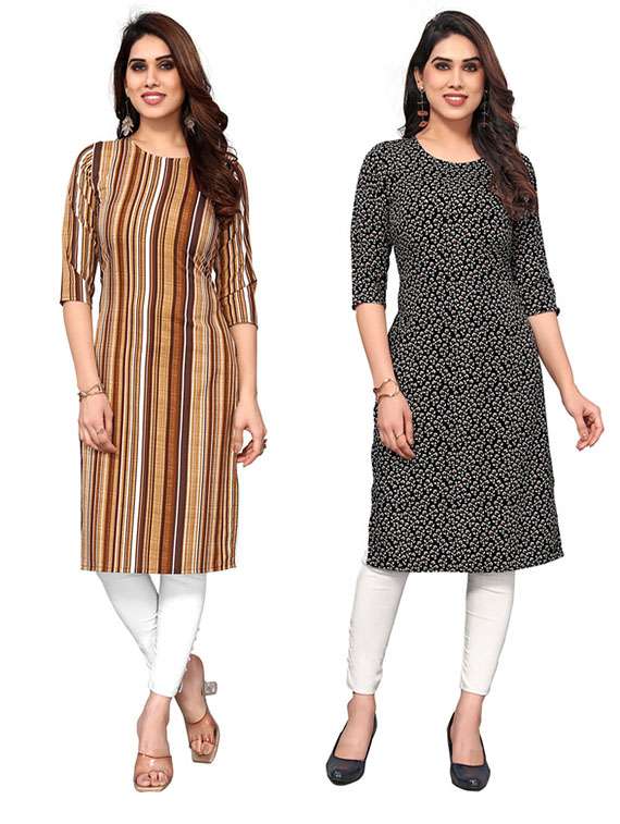 women pack of 2 printed straight kurta