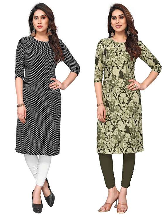 women pack of 2 printed straight kurta