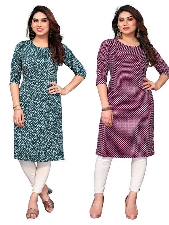 women pack of 2 printed straight kurta