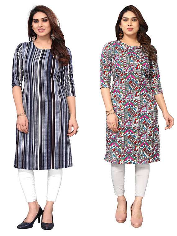 women pack of 2 printed straight kurta