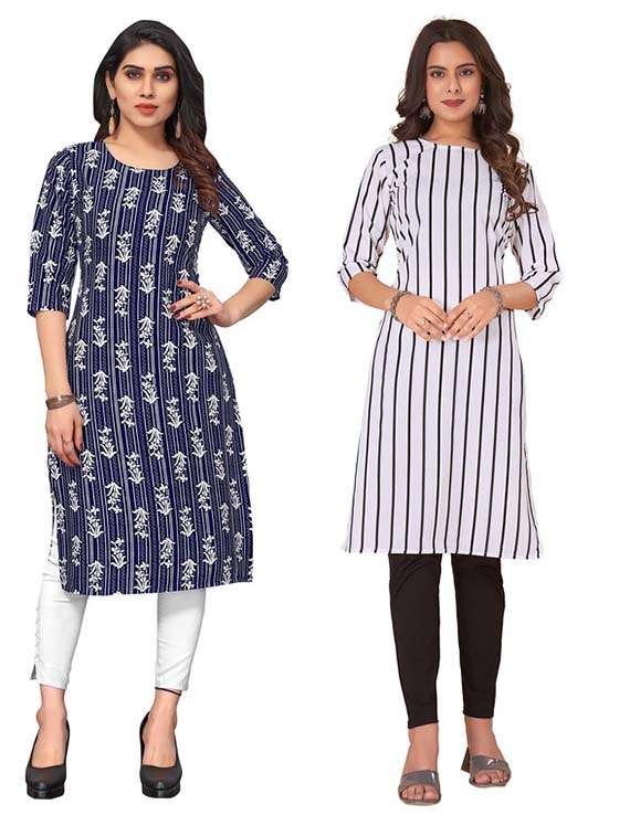 women pack of 2 printed straight kurta