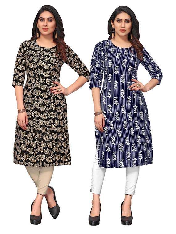 women pack of 2 printed three quarter sleeve straight kurta