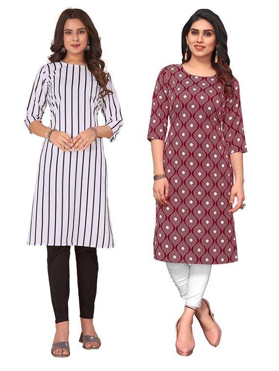 women pack of 2 printed straight kurta