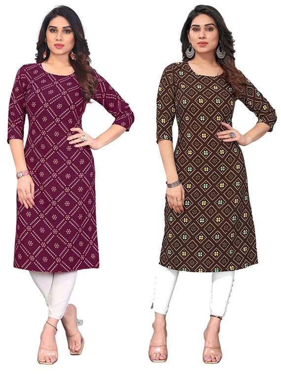 women pack of 2 printed straight kurta
