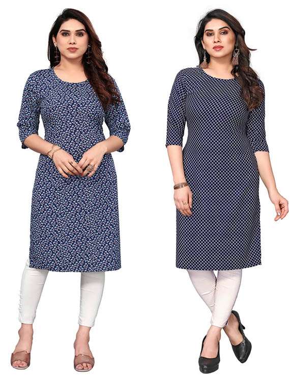 women pack of 2 printed straight kurta